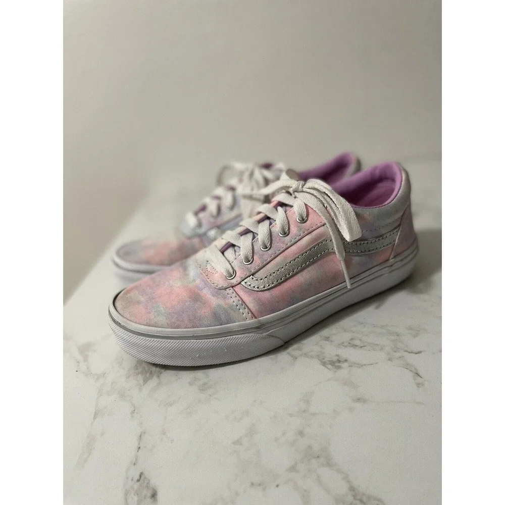 Vans Ward Low Top Sneakers Kids Size 4 Pink Tie Dye Canvas Lace Up Shoes Skate